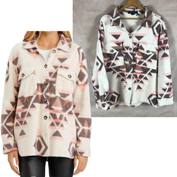 SANCTUARY Women's Aztec Fleece Shirt Jacket Shacket Size 1X - Picture 1 of 9